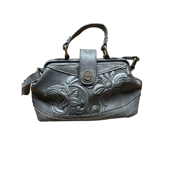 B.O.C. Embossed Floral Gray Handbag - Vegan Leather Top Handle & Crossbody Strap - Picture 1 of 9